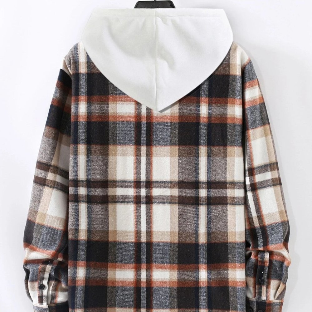 Preppy Plaid Print Men's Overcoat - Picture 3 of 9